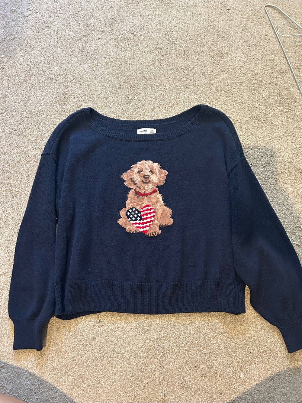 Hollister Navy Dog Sweater with American Flag Heart